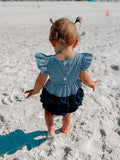 Blue crab beach embroidered romper