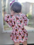 Pink fawn skirted romper