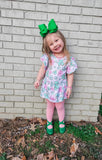 Pink clover skirted romper
