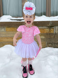 Pink leopard bow back leotard