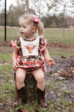 Pink serape cow romper