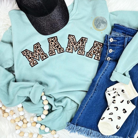 Mama Leopard Chenille Letters Crewneck Sweatshirt